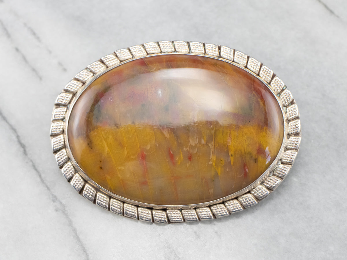 Large Yellow Jasper Sterling Silver Statement Brooch