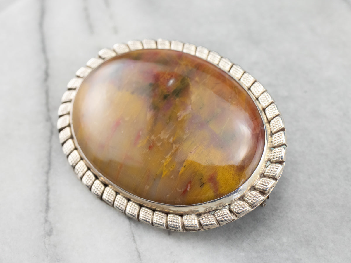 Large Yellow Jasper Sterling Silver Statement Brooch