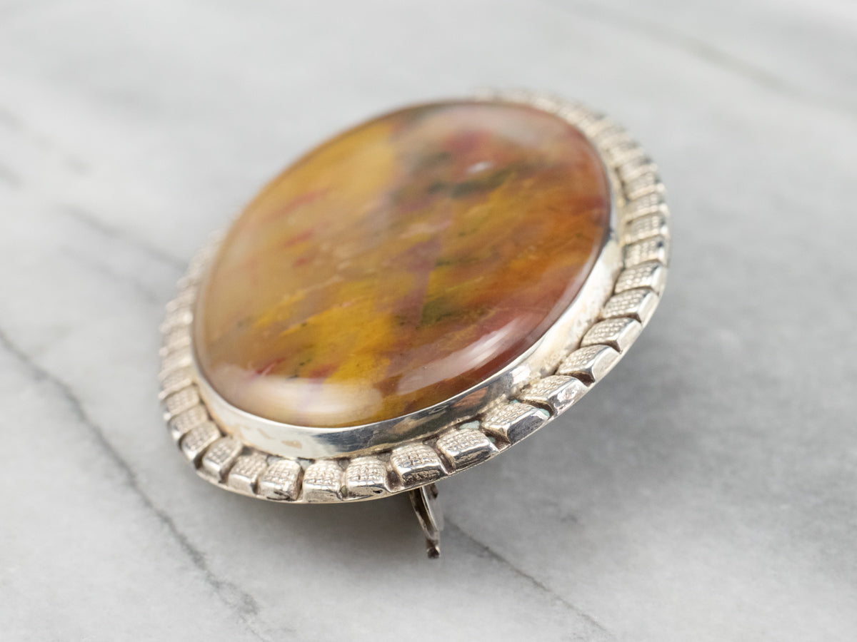 Large Yellow Jasper Sterling Silver Statement Brooch