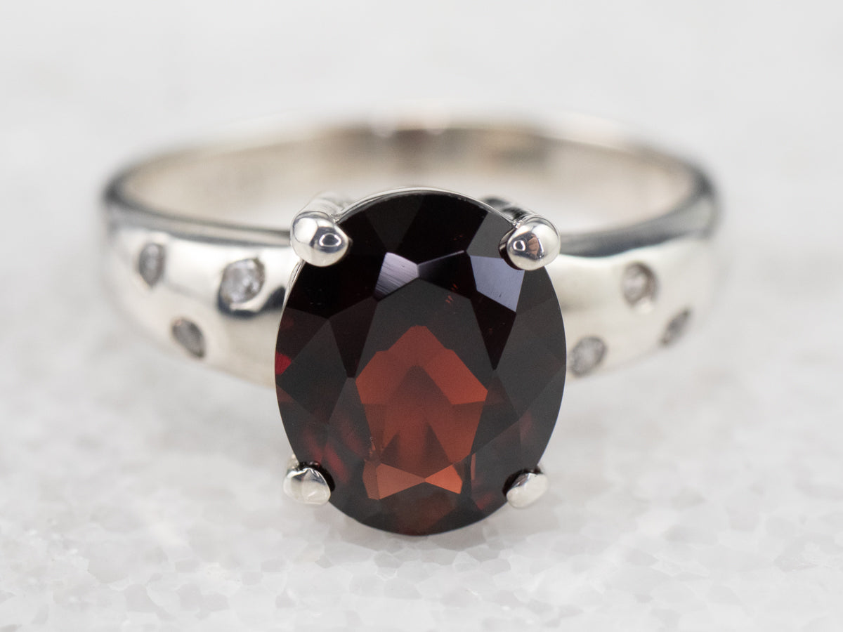 Silver Garnet and Cubic Zirconia Ring