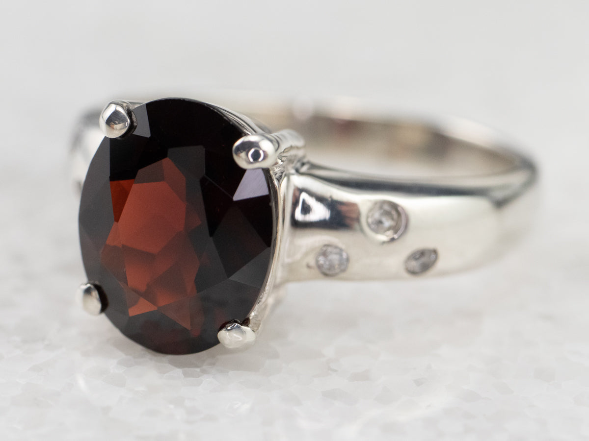 Silver Garnet and Cubic Zirconia Ring