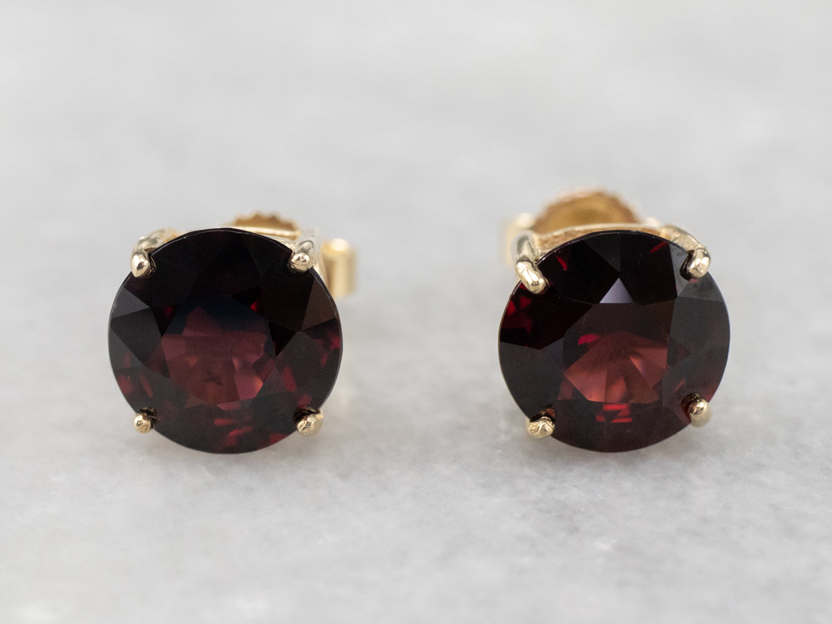 Round Cut Garnet Gold Stud Earrings