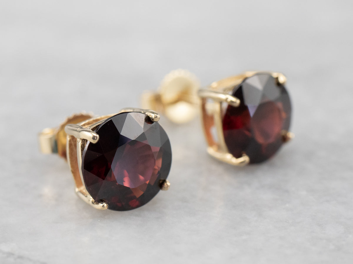 Round Cut Garnet Gold Stud Earrings