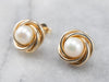 Vintage Pearl Gold Knot Stud Earrings