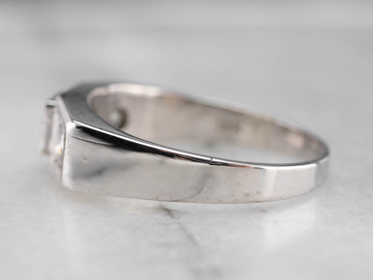 Three Stone Retro Era Diamond Engagement Ring