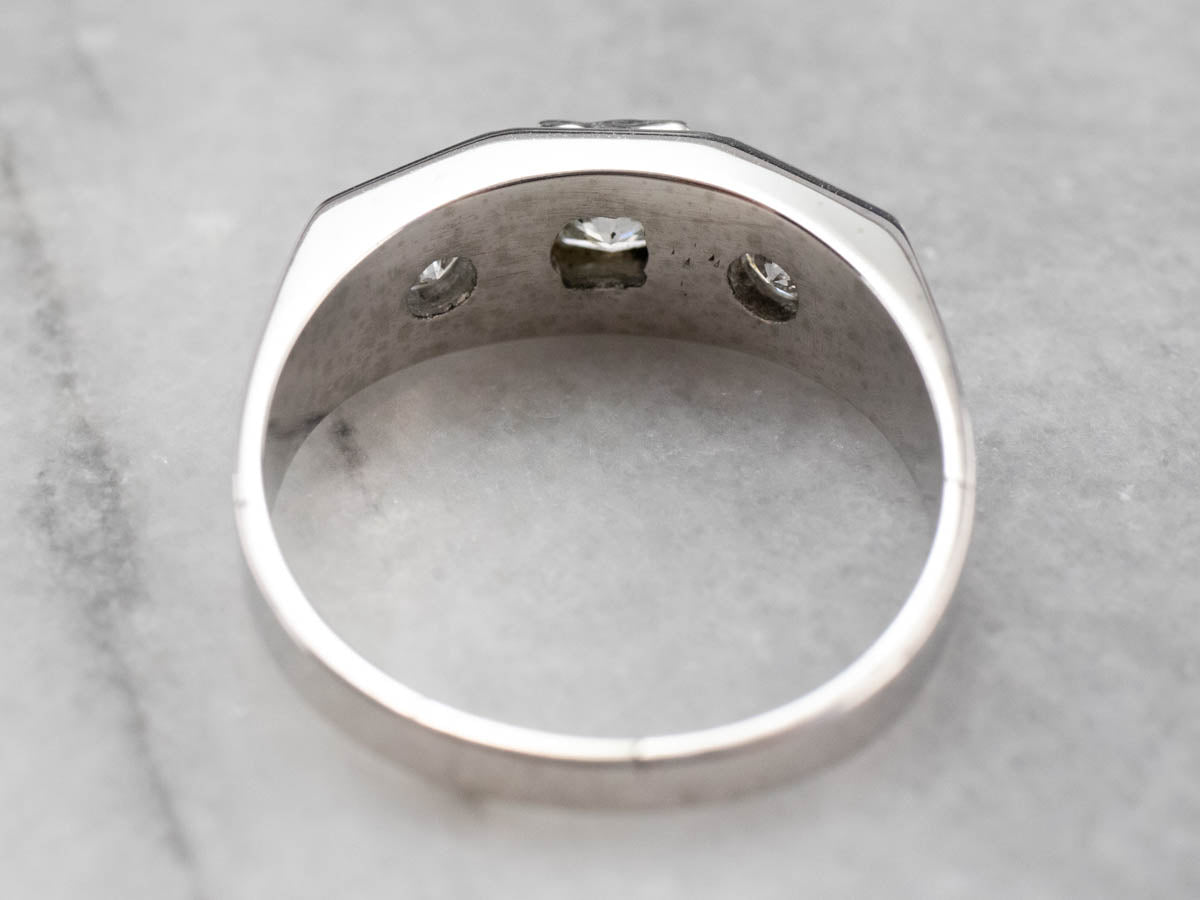 Three Stone Retro Era Diamond Engagement Ring