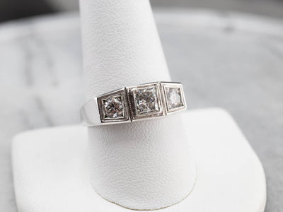 Three Stone Retro Era Diamond Engagement Ring