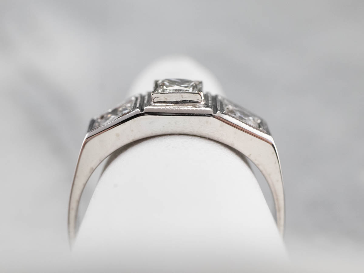Three Stone Retro Era Diamond Engagement Ring