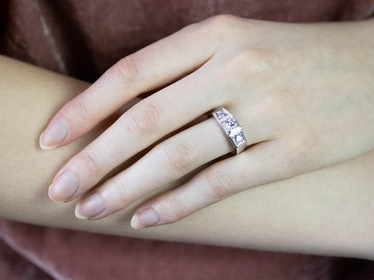 Three Stone Retro Era Diamond Engagement Ring