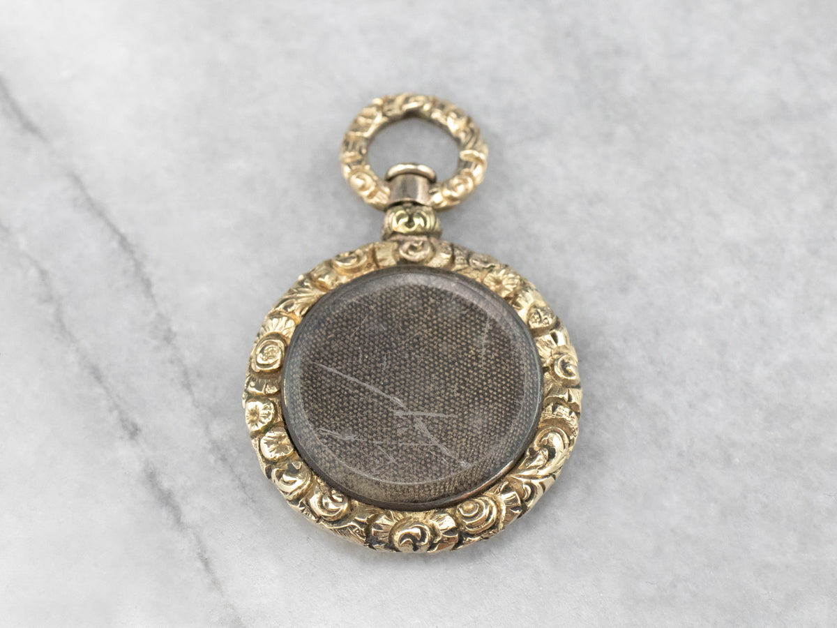 Victorian Mourning Glass Gold Pendant