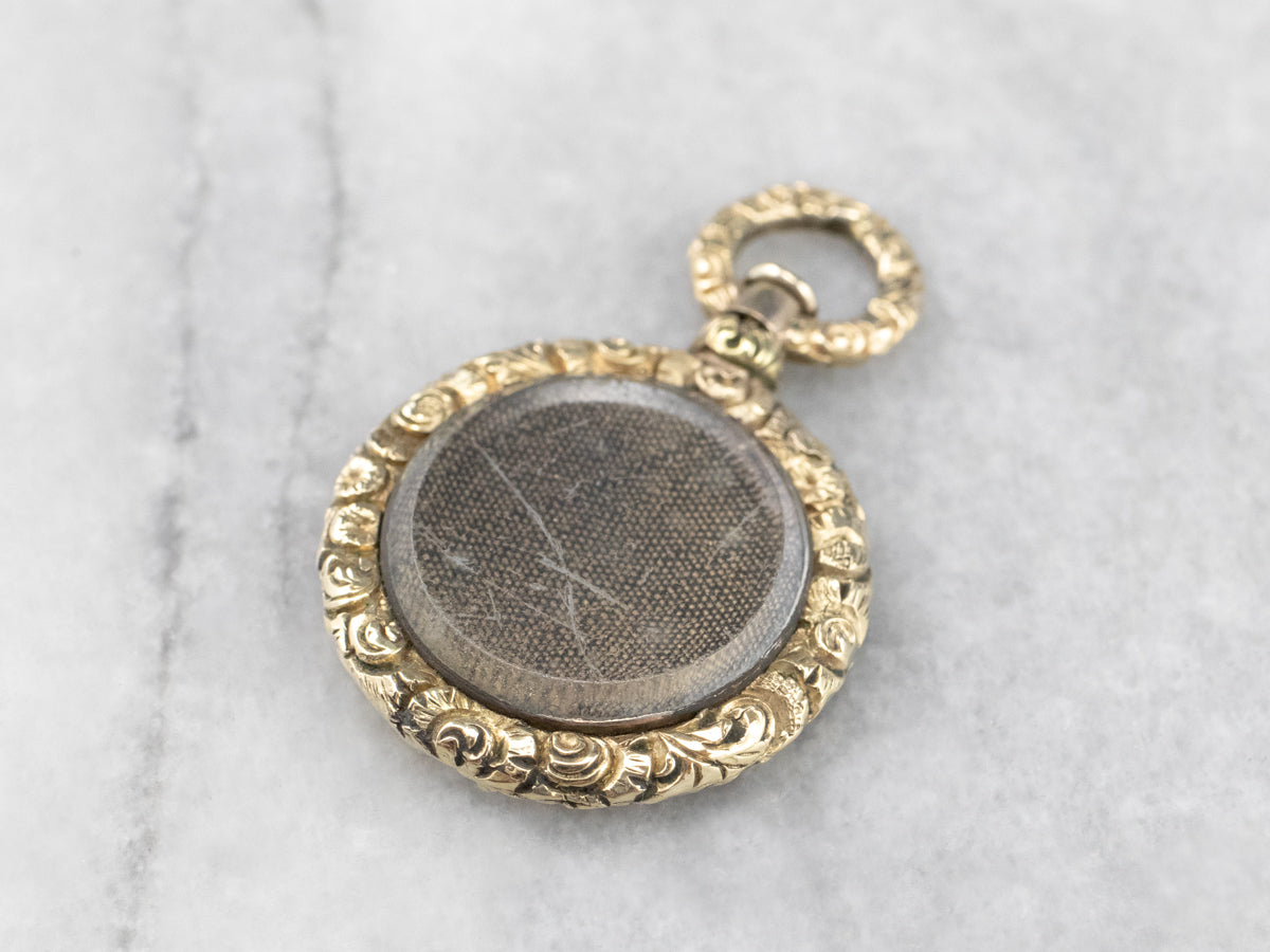 Victorian Mourning Glass Gold Pendant
