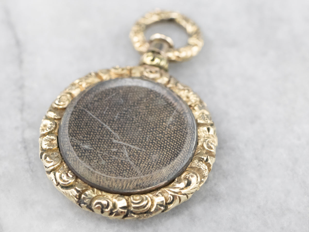 Victorian Mourning Glass Gold Pendant