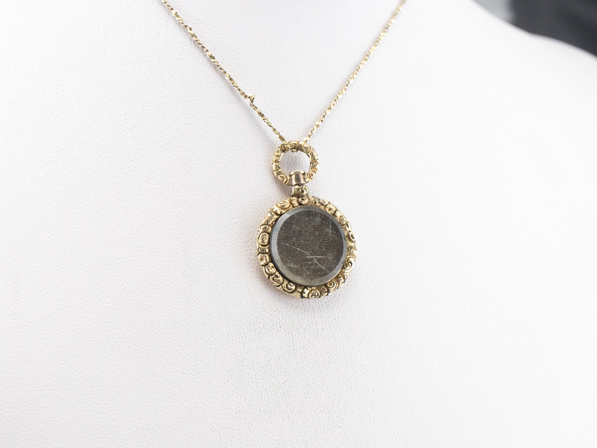 Victorian Mourning Glass Gold Pendant