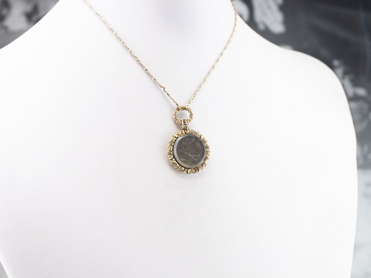 Victorian Mourning Glass Gold Pendant