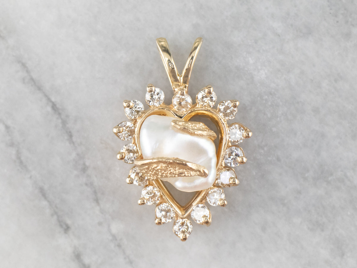 Freshwater Pearl and Diamond Heart Pendant