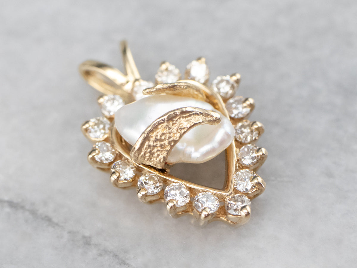 Freshwater Pearl and Diamond Heart Pendant