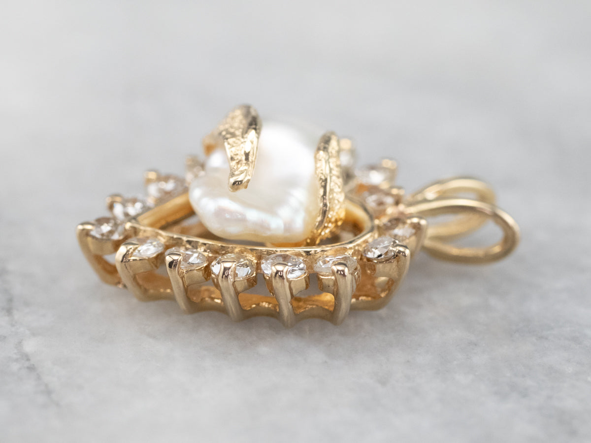 Freshwater Pearl and Diamond Heart Pendant