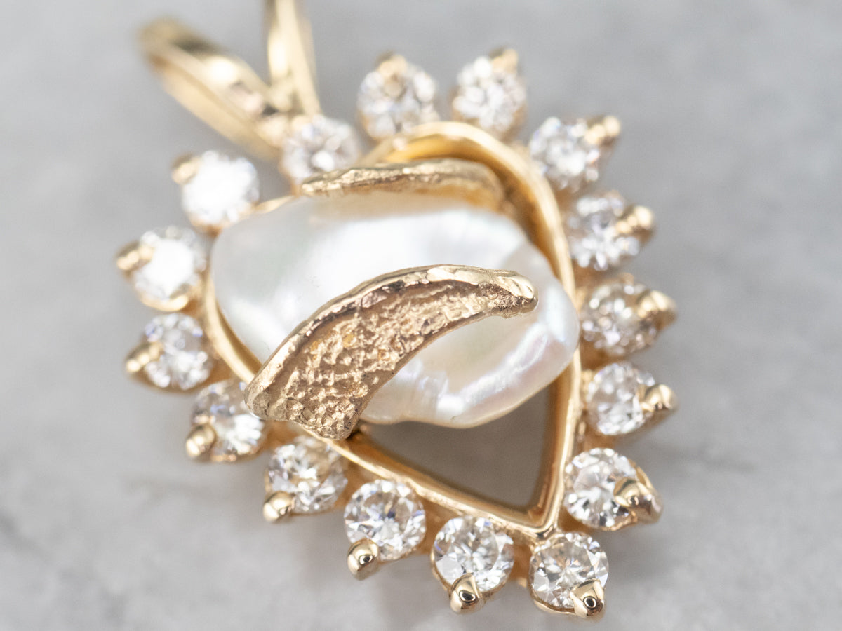Freshwater Pearl and Diamond Heart Pendant