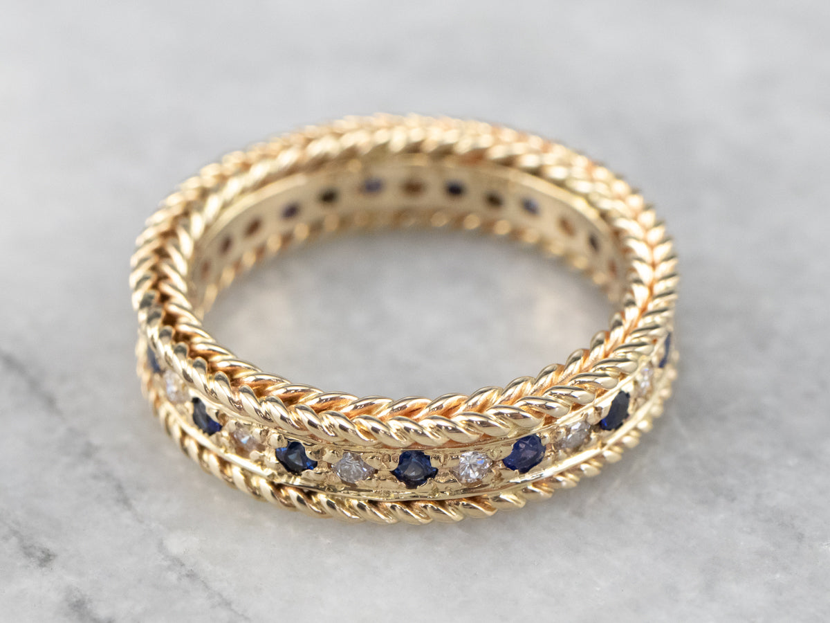 Sapphire and Diamond Braided Eternity Band