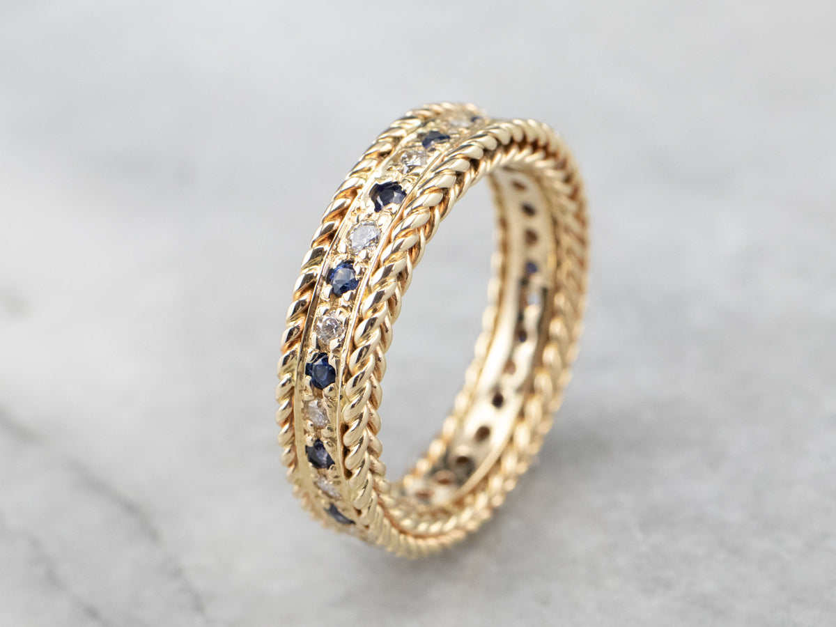 Sapphire and Diamond Braided Eternity Band