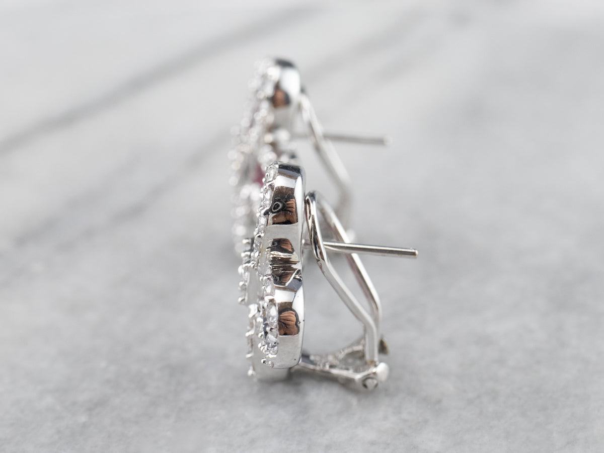 Floral Ruby and Diamond Earrings in 18K White Gold