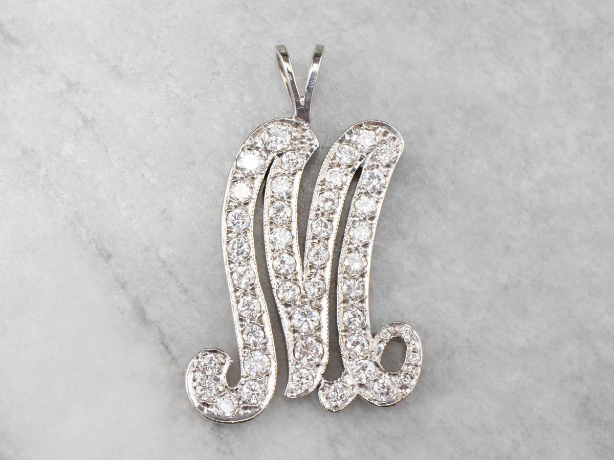 Scrolling Diamond M Initial Pendant