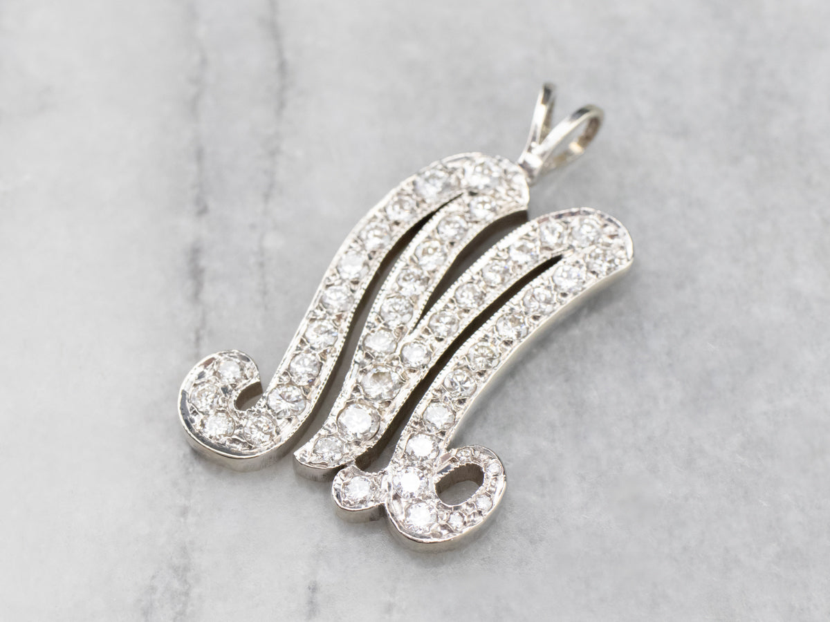Scrolling Diamond M Initial Pendant