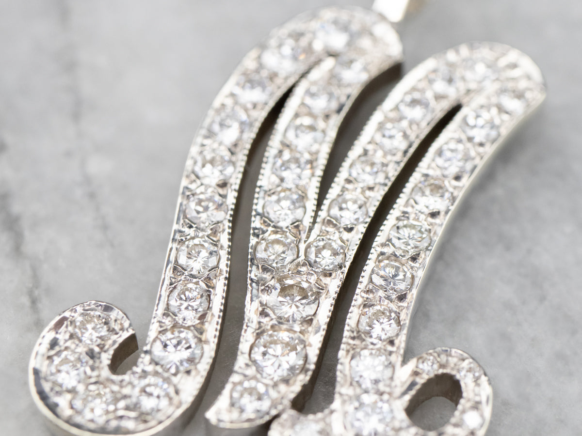 Scrolling Diamond M Initial Pendant
