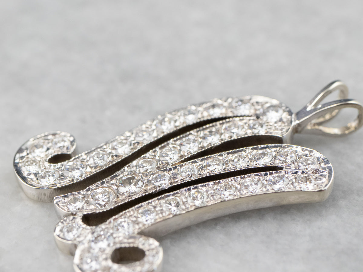 Scrolling Diamond M Initial Pendant