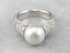 Grey Pearl Diamond White Gold Statement Ring