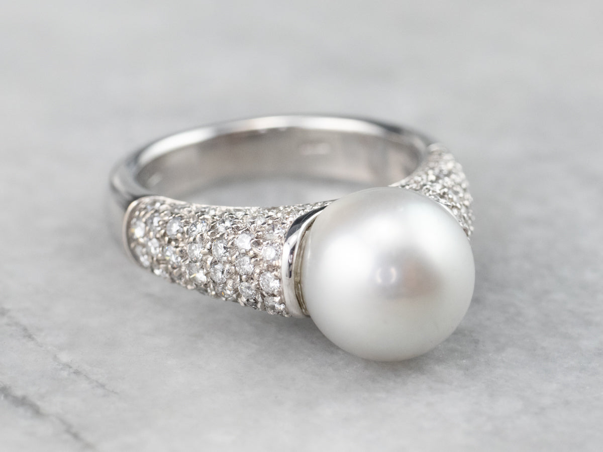 Grey Pearl Diamond White Gold Statement Ring