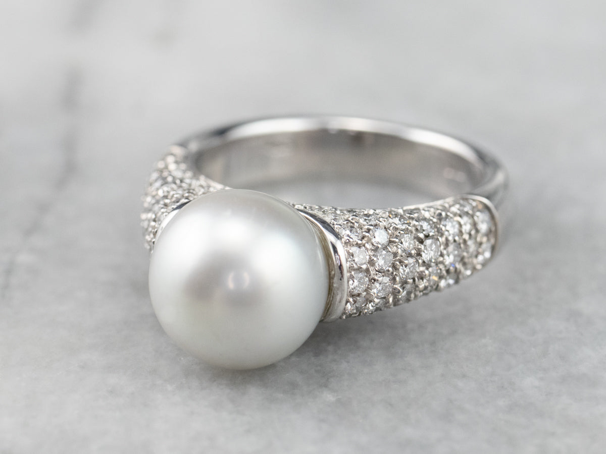 Grey Pearl Diamond White Gold Statement Ring