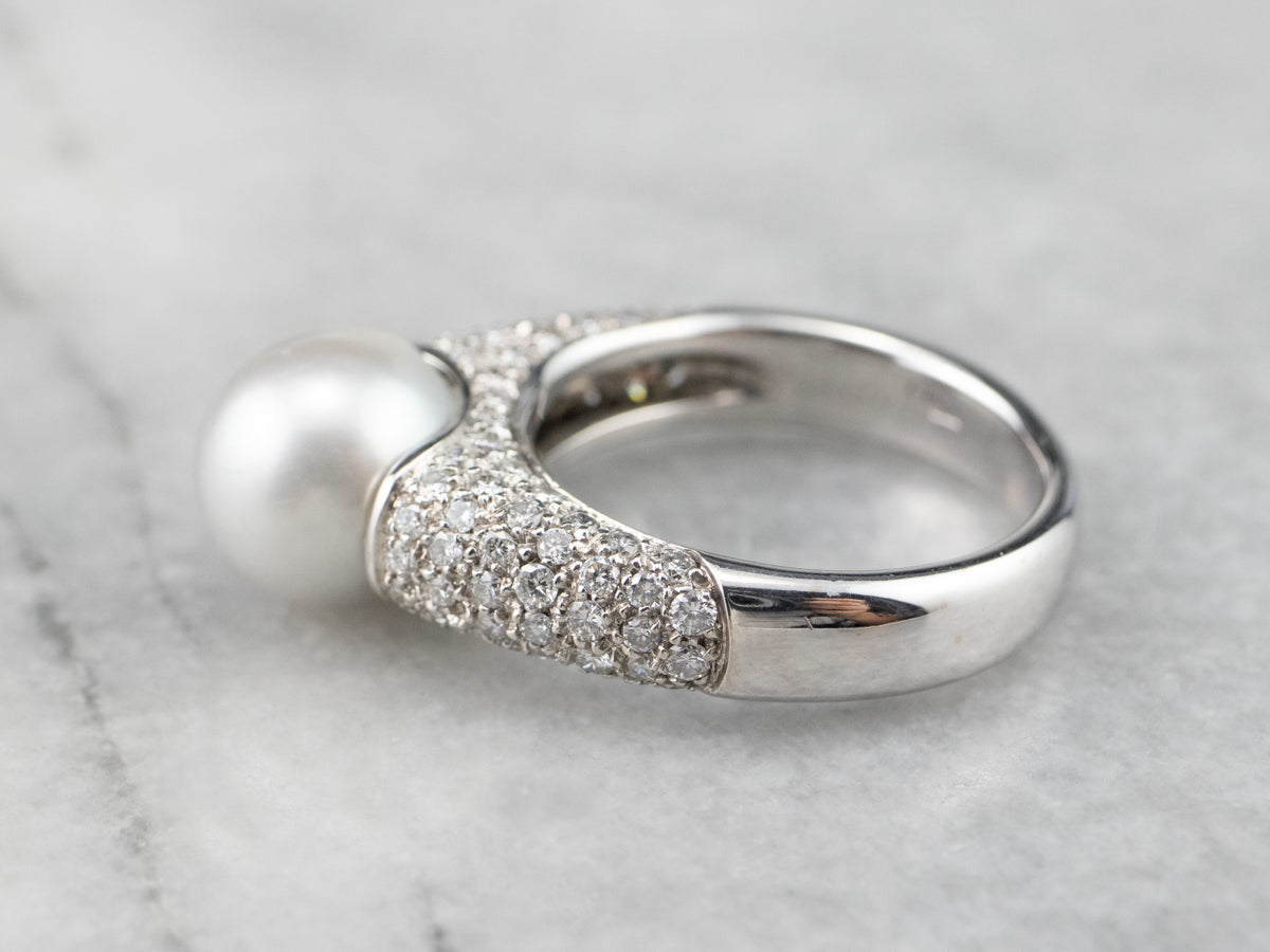 Grey Pearl Diamond White Gold Statement Ring
