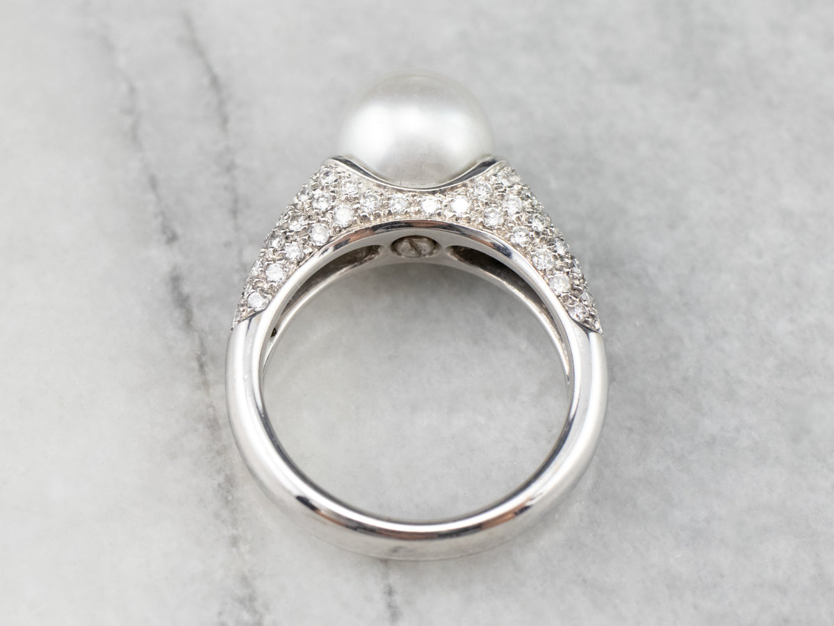 Grey Pearl Diamond White Gold Statement Ring