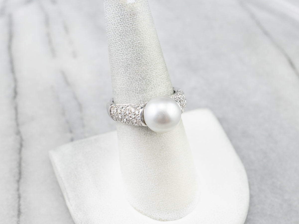 Grey Pearl Diamond White Gold Statement Ring