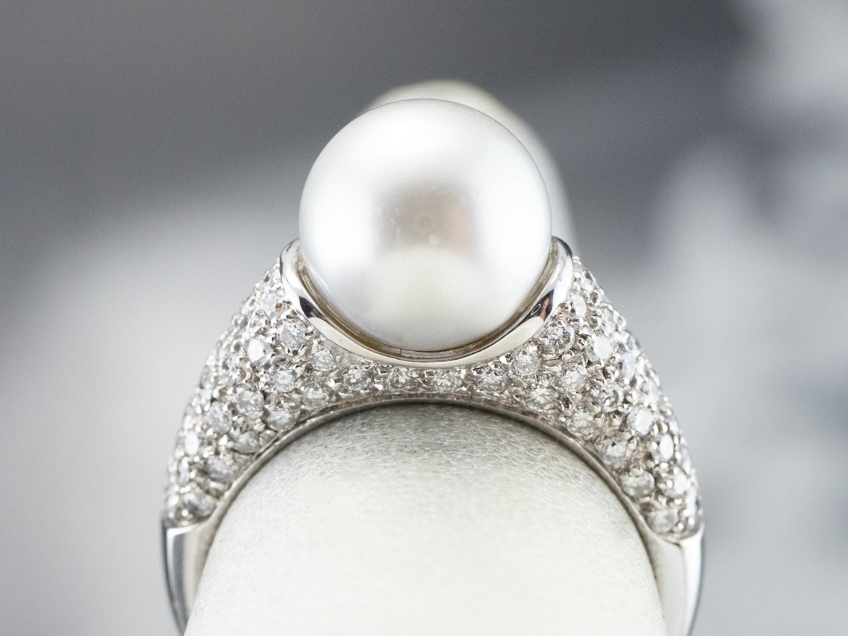 Grey Pearl Diamond White Gold Statement Ring
