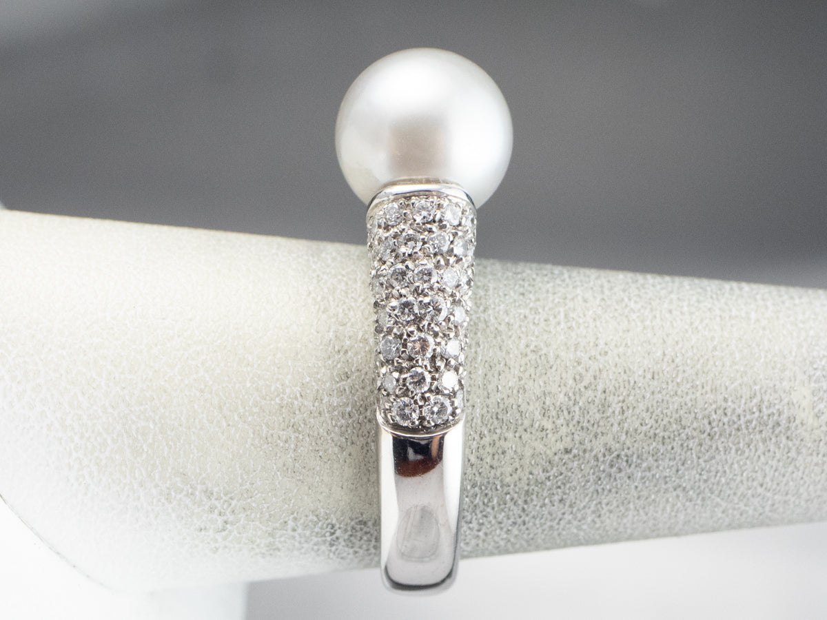 Grey Pearl Diamond White Gold Statement Ring