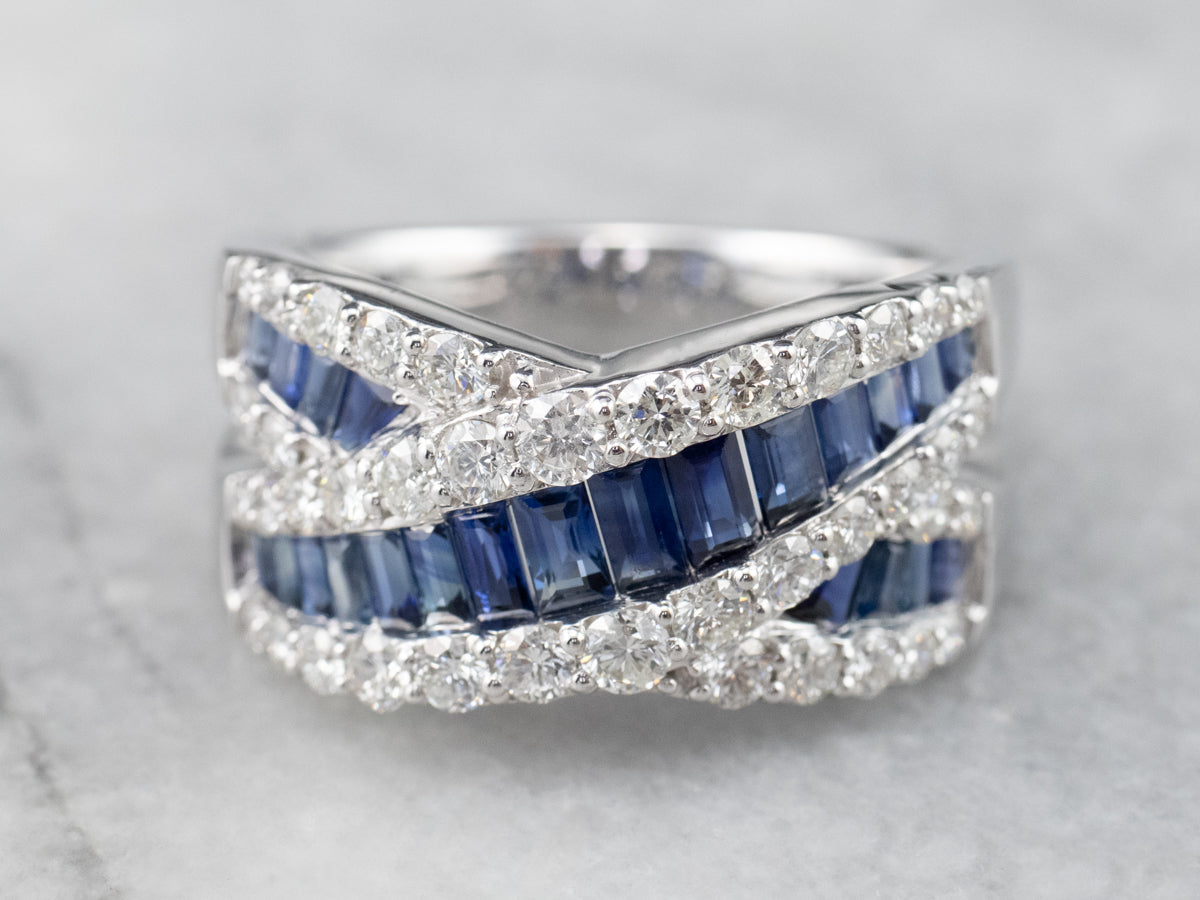 Sapphire Diamond White Gold Statement Band