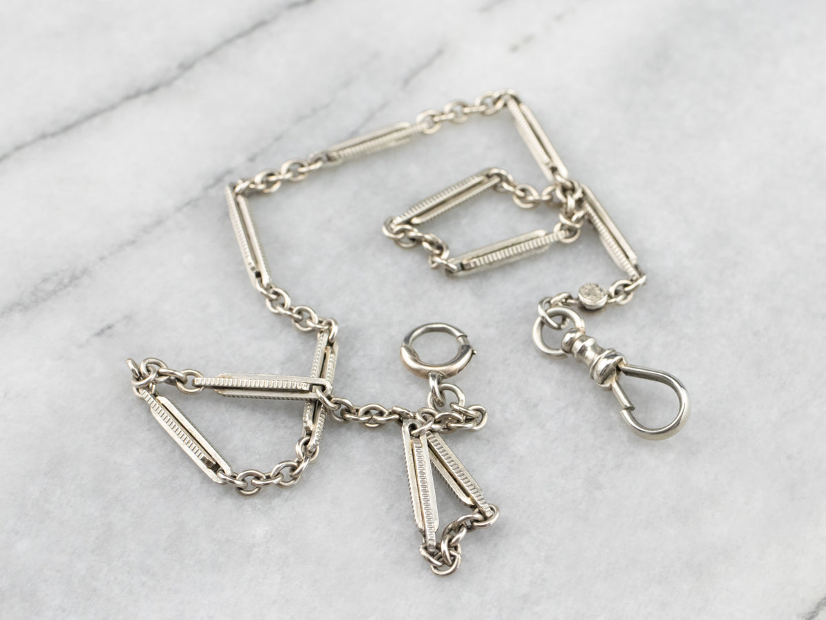 Art Deco Bar Link White Gold Watch Chain