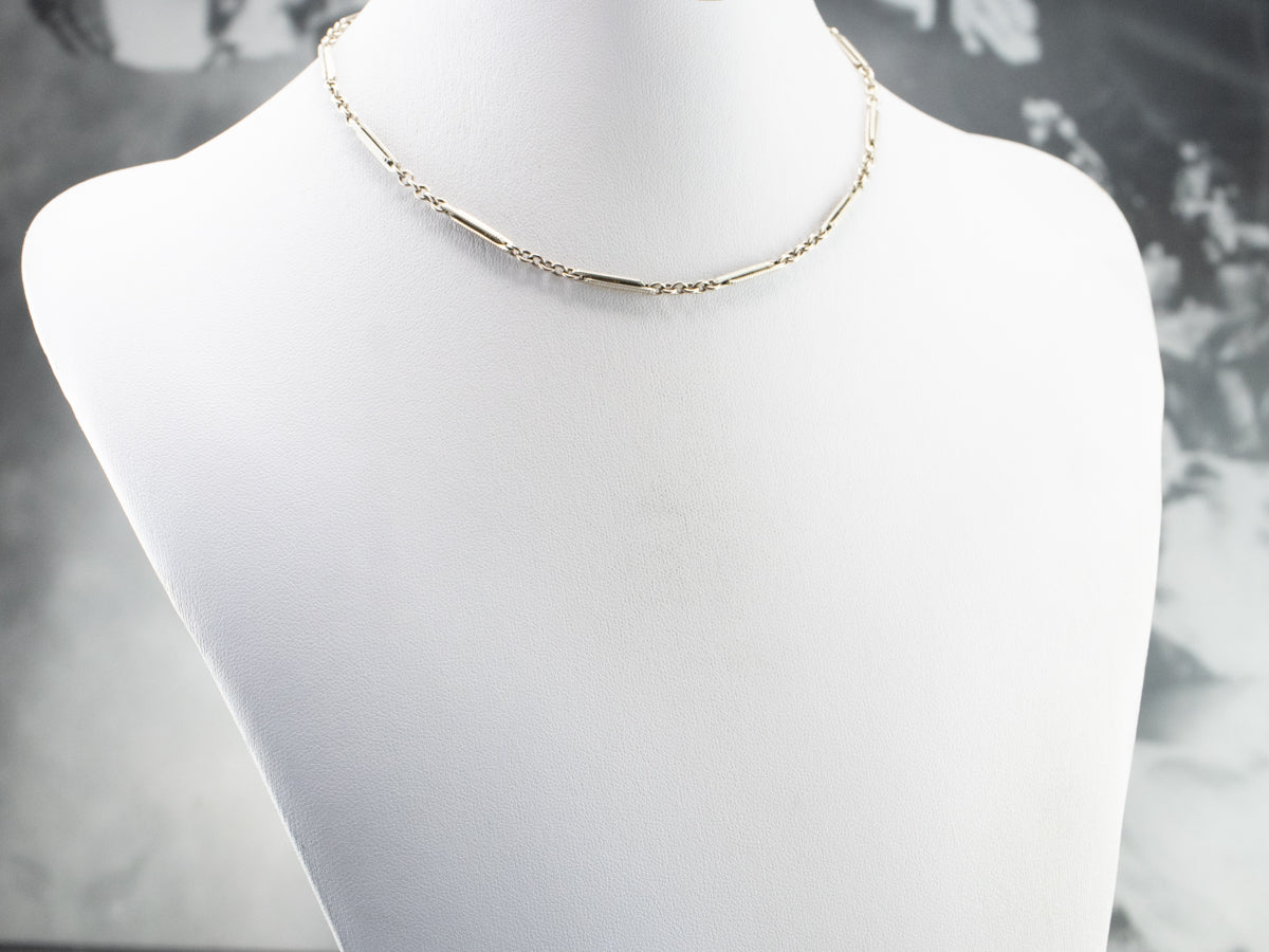 Art Deco Bar Link White Gold Watch Chain