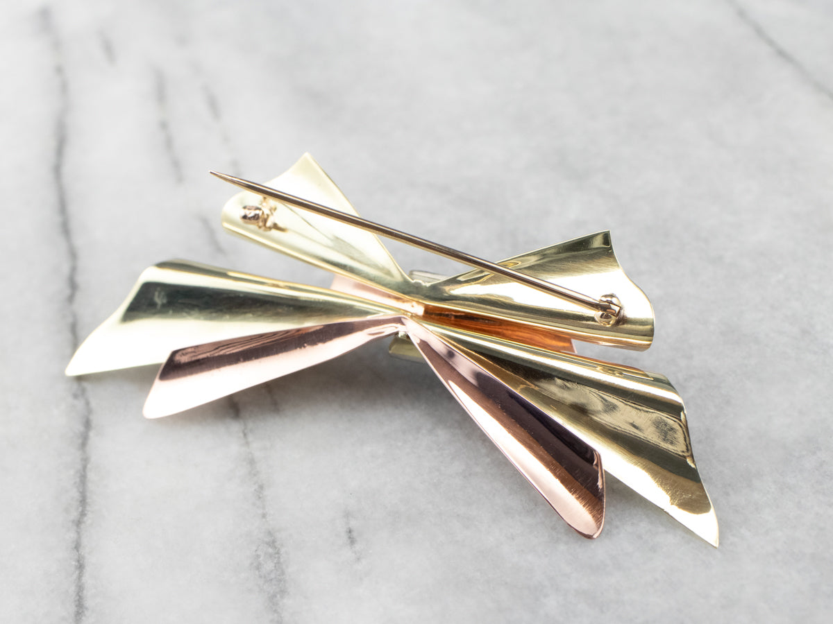 Sapphire Diamond Two Tone Gold Bow Brooch