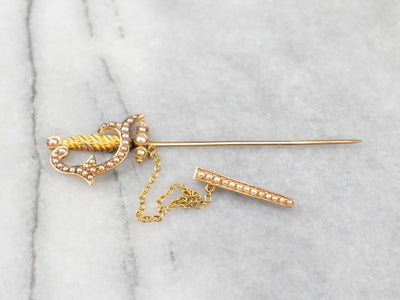 Antique Sword Seed Pearl Stick Pin