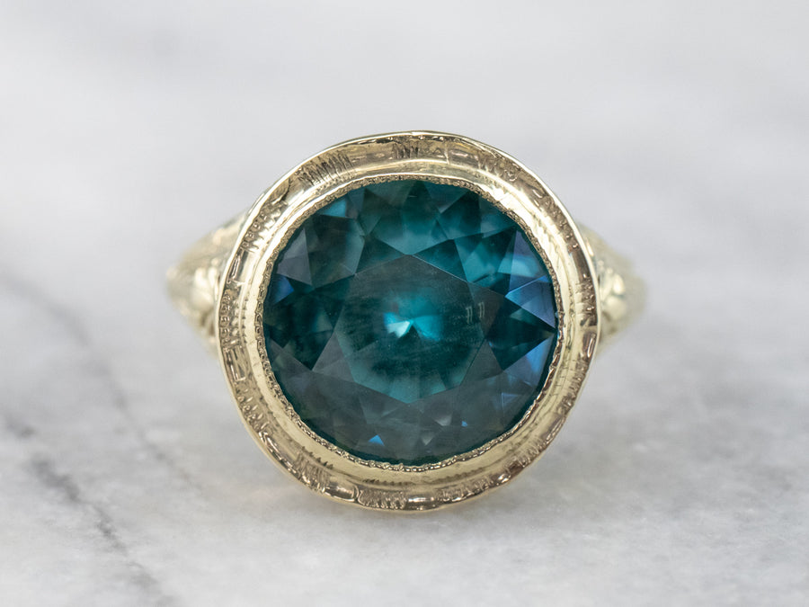 Art Nouveau Blue Zircon Solitaire Ring