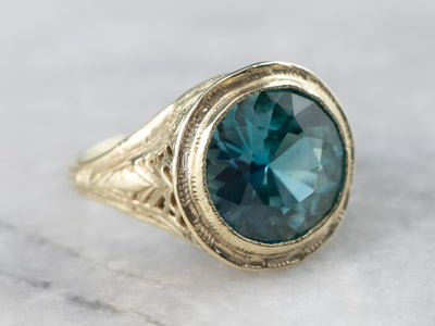 Art Nouveau Blue Zircon Solitaire Ring