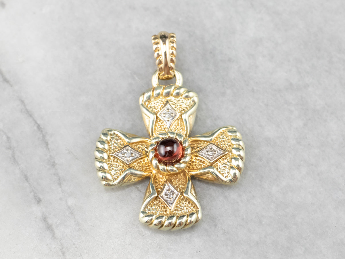 Garnet Diamond Gold Cross Pendant