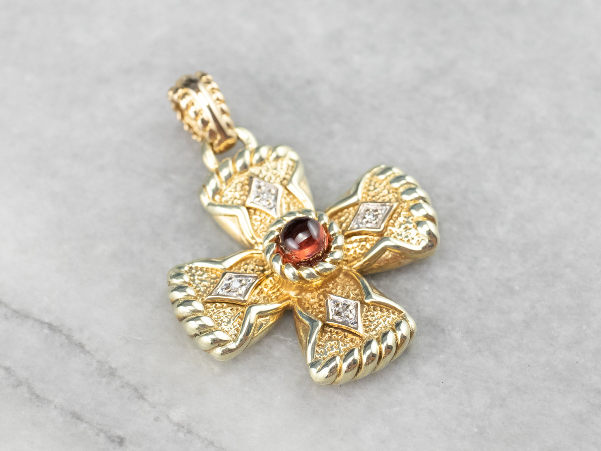 Garnet Diamond Gold Cross Pendant