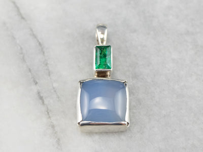Blue Chalcedony Emerald Sterling Silver Pendant