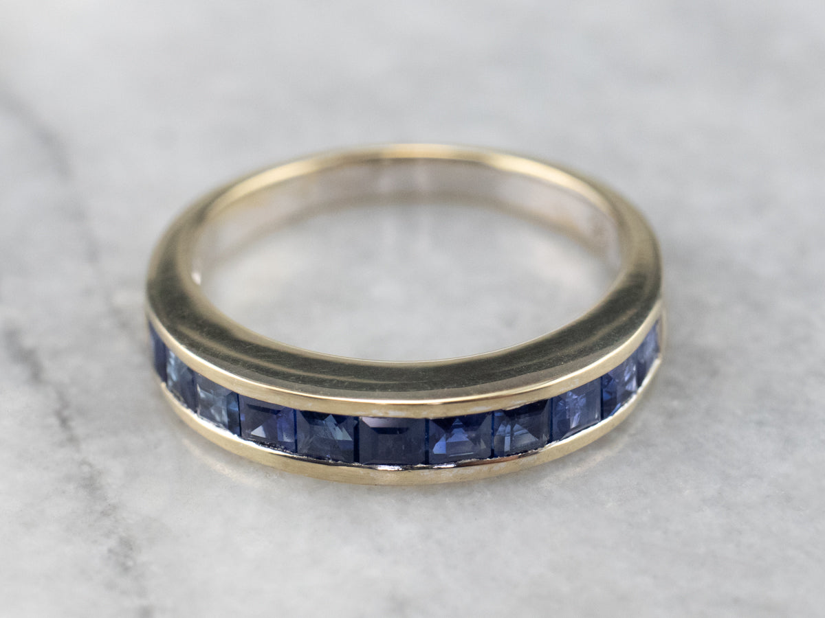 French Cut Sapphire White Gold Channel Set Band