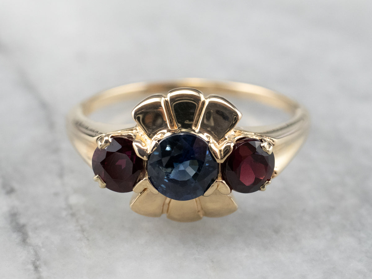 Vintage Sapphire Garnet Gold Ring
