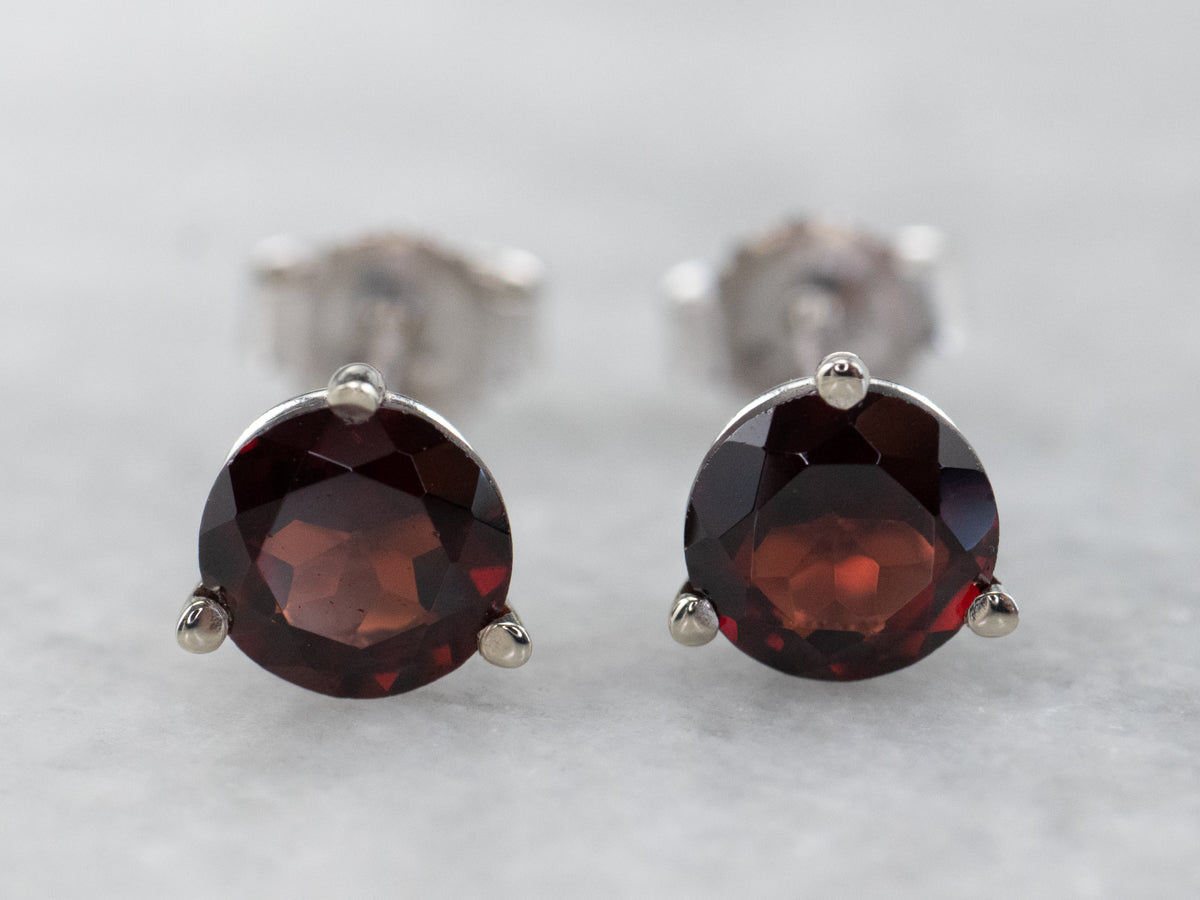 Round Garnet White Gold Stud Earrings